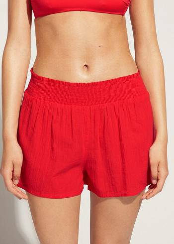 Calzedonia Pamuklu Shorts Cover Ups Kadın Kırmızı | TR2069KI