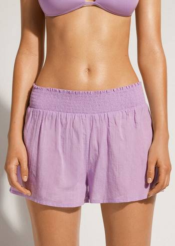 Calzedonia Pamuklu Shorts Cover Ups Kadın Mor | TR2071ZG