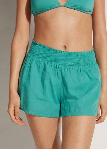 Calzedonia Pamuklu Shorts Cover Ups Kadın Turkuaz | TR2072XF