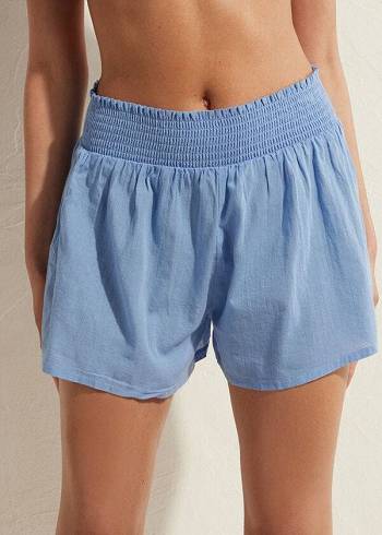 Calzedonia Pamuklu Shorts Cover Ups Kadın Mavi | TR2073CE