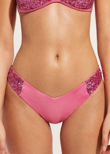 Calzedonia Sequined High-Cut Brazilian Cannes Cheeky Bikini Altları Kadın Pembe | TR2645SO