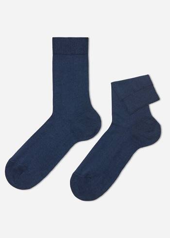 Calzedonia Stretch Pamuklu Crew Çorap Erkek Lacivert | TR1355YU