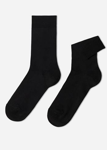 Calzedonia Stretch Pamuklu Crew Çorap Erkek Siyah | TR1374NB