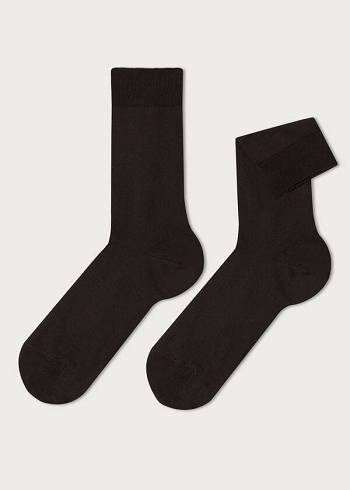 Calzedonia Stretch Pamuklu Crew Çorap Erkek Kahverengi | TR1377WY