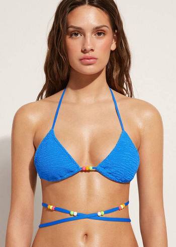 Calzedonia Triangle String Tie San Diego Bikini Üstleri Kadın Mavi | TR2128NB