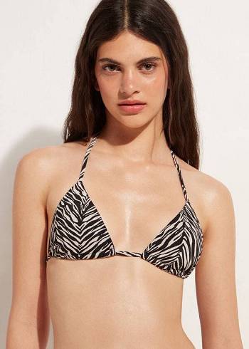 Calzedonia Triangle String Zebra Nairobi Bikini Üstleri Kadın Siyah | TR2126VD