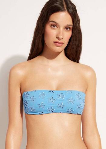 Calzedonia Yastıklı Bandeau Corfù Bikini Üstleri Kadın Mavi | TR2405NB