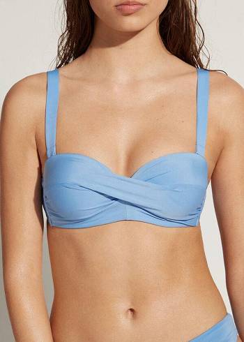 Calzedonia Yastıklı Bandeau Indonesia Bikini Üstleri Kadın Mavi | TR2402WY