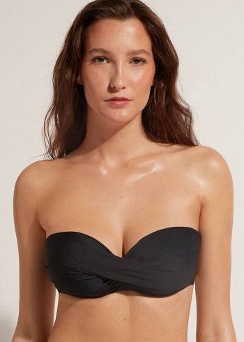 Calzedonia Yastıklı Bandeau Indonesia Eco cobey Bikini Üstleri Kadın Siyah | TR2393AP