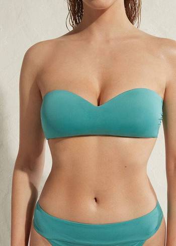 Calzedonia Yastıklı Bandeau Indonesia Eco Bikini Üstleri Kadın Turkuaz | TR2398YU