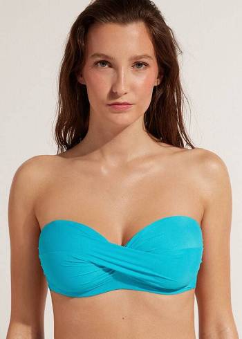 Calzedonia Yastıklı Bandeau Indonesia Strapless Bikini Üstleri Kadın Turkuaz | TR2380BC