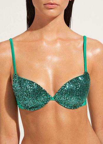 Calzedonia Yastıklı Push-Up Cannes Bikini Üstleri Kadın Yeşil | TR2351QZ