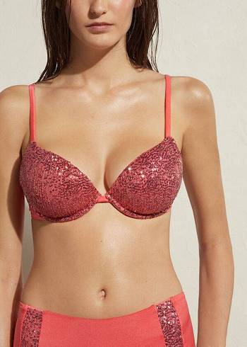 Calzedonia Yastıklı Push-Up Cannes Bikini Üstleri Kadın Pembe | TR2353NB