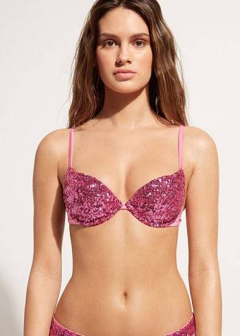 Calzedonia Yastıklı Push-Up Cannes rosa Bikini Üstleri Kadın Pembe | TR2347TV