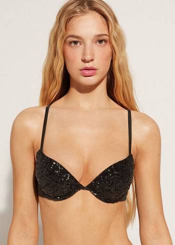 Calzedonia Yastıklı Push-Up Cannes rosa Bikini Üstleri Kadın Siyah | TR2348RW