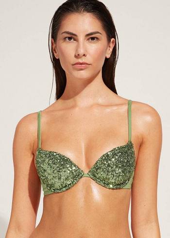 Calzedonia Yastıklı Push-Up Cannes rosa Bikini Üstleri Kadın Yeşil | TR2349EX