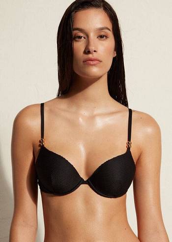 Calzedonia Yastıklı Push-Up Casablanca Bikini Üstleri Kadın Siyah | TR2345UT