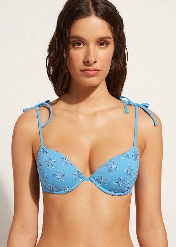 Calzedonia Yastıklı Push-Up Corfù Bikini Üstleri Kadın Mavi | TR2340SO