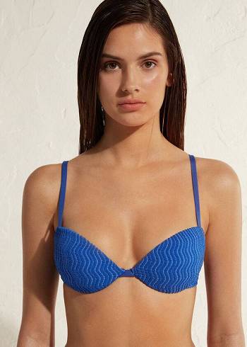 Calzedonia Yastıklı Push-Up Mykonos Bikini Üstleri Kadın Mavi | TR2322RW