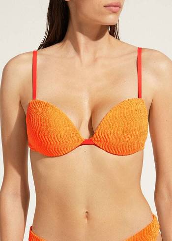 Calzedonia Yastıklı Push-Up Mykonos Bikini Üstleri Kadın Turuncu | TR2323EX