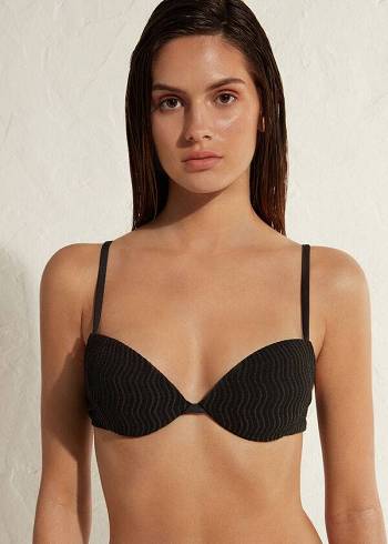 Calzedonia Yastıklı Push-Up Mykonos Bikini Üstleri Kadın Siyah | TR2324WY