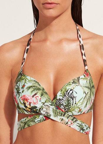 Calzedonia Yastıklı Push-Up Nairobi Eco Bikini Üstleri Kadın Yeşil | TR2320YU