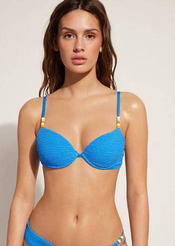 Calzedonia Yastıklı Push-Up San Diego Bikini Üstleri Kadın Mavi | TR2313DN