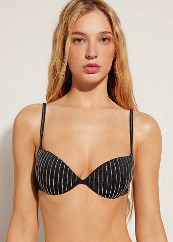 Calzedonia Yastıklı Push Up Shanghai Bikini Üstleri Kadın Siyah | TR2359LH