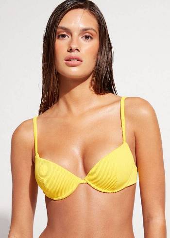 Calzedonia Yastıklı Push-up New York Bikini Üstleri Kadın Sarı | TR2318IS