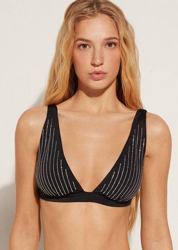 Calzedonia Yastıklı Triangle Shanghai Bikini Üstleri Kadın Siyah | TR2257BC
